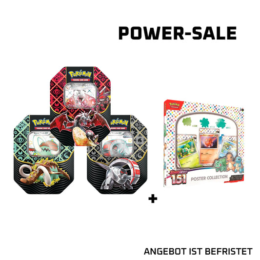 [Power-Sale] 3 x Pokemon Paldean Fates Tin Box + 1 x Pokemon 151 Poster Collection (BUNDLE) (ENGLISCH)  (Lieferbar 18.11.2024)